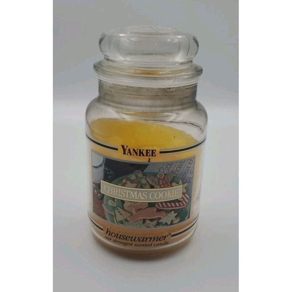 Yankee Candle Christmas Cookie Scented 22 Oz Jar Candle Black Band USED